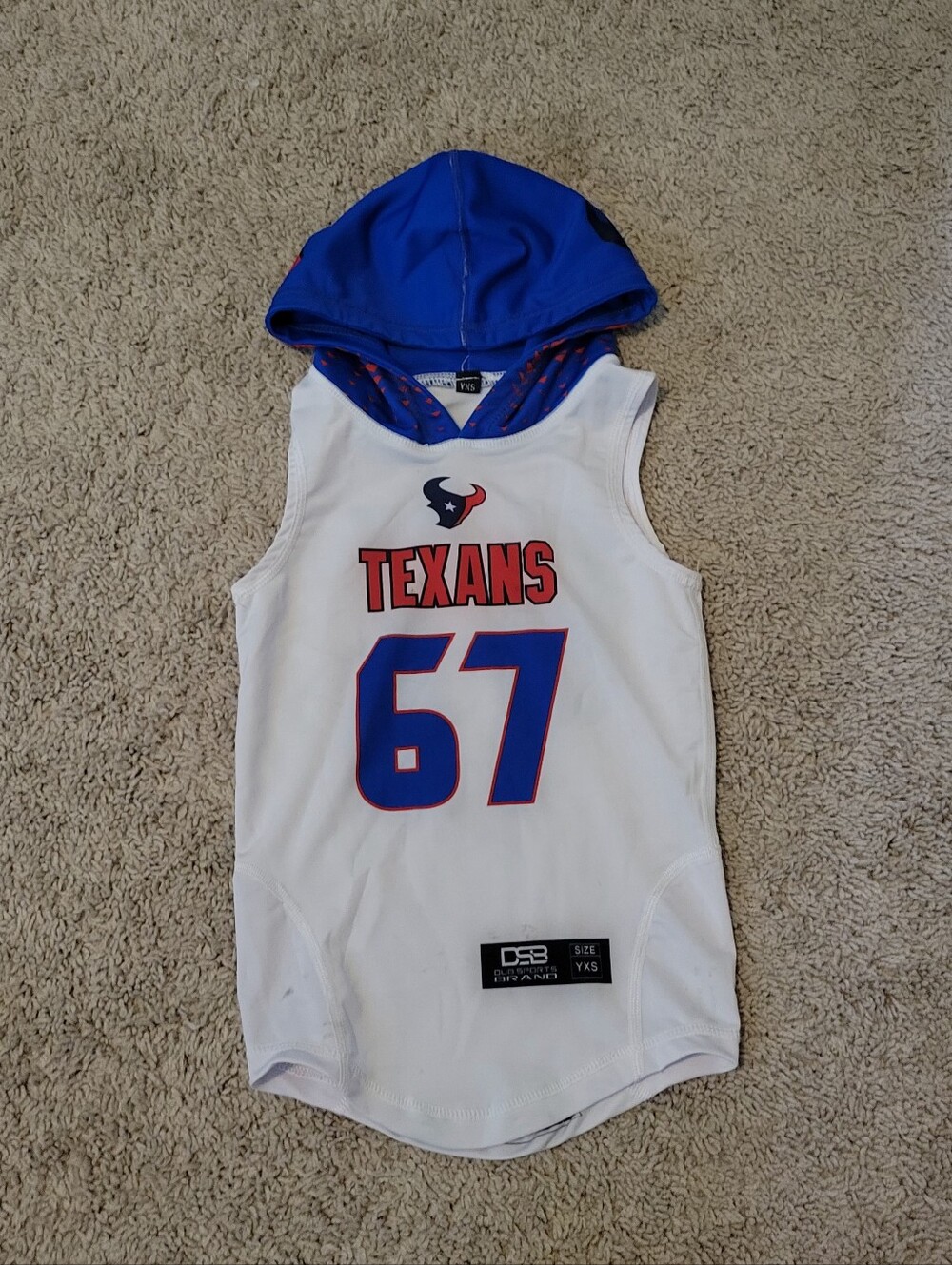 Kids Texans Hooded Sleeveless Jersey - White & Blue